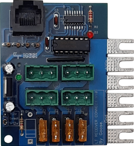 Placa Receiver Connect <br> - Trabalha fixado à fonte <br> - Comunicação via cabo de rede até 75 metros de distancia <br> - 04 Fusiveis de proteção das saidas <br> 
                              - 04 Saídas SPI 1300 Pixels <br> - Jumper para selecionar fonte 12 ou 5v 